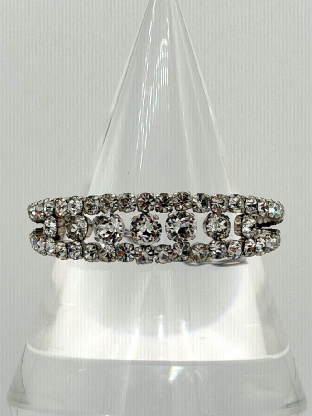 Vintage SCHOFFEL Austria Crystal Brilliant Rhinestone Cuff Bracelet Safety Chain
